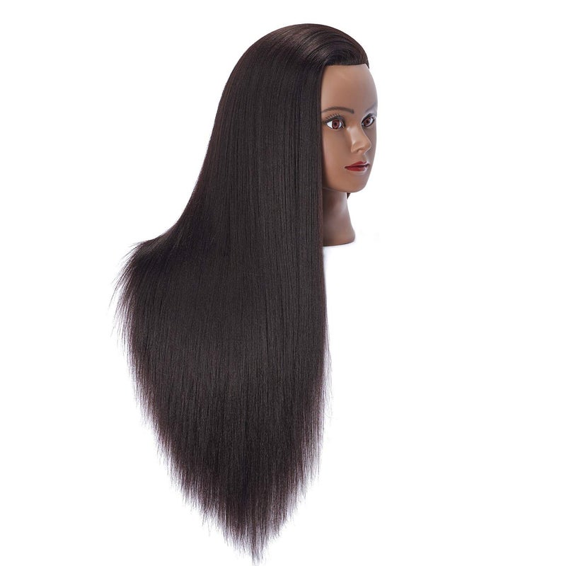 Hairlink 26-28'' Mannequin Head Yaki Synthetic Fiber Hair Styling Training Head Dolls for Cosmetology Manikin Maniquins Practice Head with Stand (6611BY0220) - Image 2